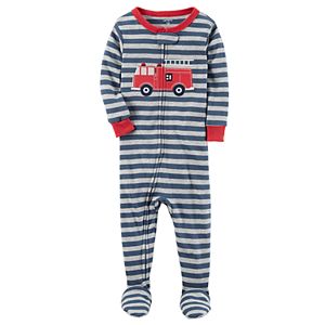 Toddler Boy Carter's Embroidered Striped Footed Pajamas