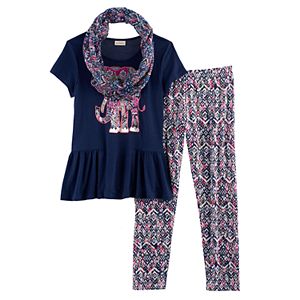 Girls 7-16 & Plus Size Self Esteem Peplum Tee, Pattern Leggings & Infinity Scarf Set