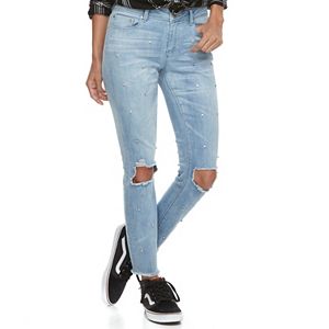 Juniors' Indigo Rein Ripped Knee Ankle Skinny Jeans