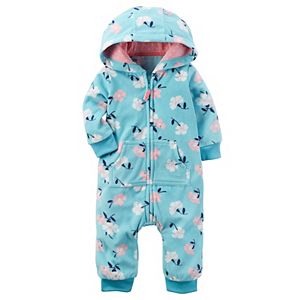 Baby Girl Carter's Floral Hooded Microfleece Coverall