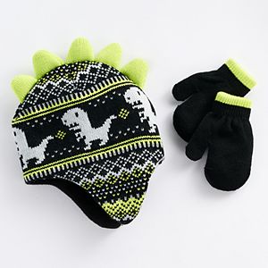 Baby Boy Dinosaur Knit Hat & Mittens Set