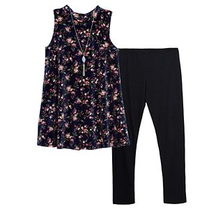 Girls 7-16 IZ Amy Byer Flower Velvet Tunic & Leggings Set with Necklace