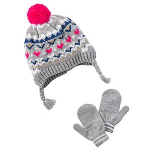 Baby Girl Carter's Fairisle Knit Trapper Hat & Mittens Set