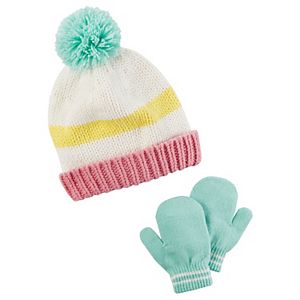 Baby Girl Carter's Striped Knit Beanie & Mittens Set
