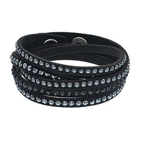 Simply Vera Vera Wang Black Faux Leather Multi Row Wrap Bracelet with Swarovski Crystals