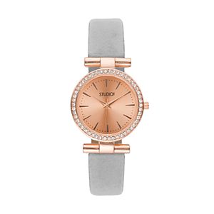 Studio Time Women's Crystal Leather Watch