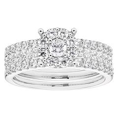 Lovemark 10k White Gold 1 Carat T.W. Diamond Halo Engagement Ring Set by