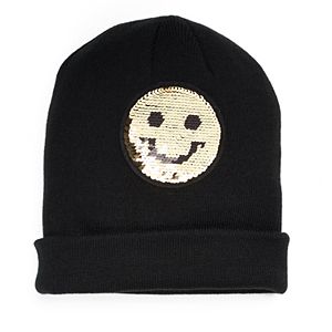 Mudd® Winking Smiley Face Reversible Sequin Beanie