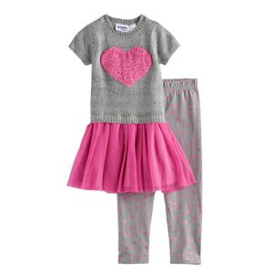 Toddler Girl Blueberi Boulevard Heart Sweater Tutu Top & Heart Leggings Set