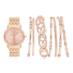 Women's Crystal Accent Watch & Bangle Bracelet Set