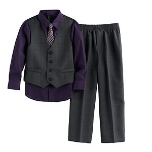 Boys 4-7 Van Heusen Glen Plaid 4-Piece Vest Set