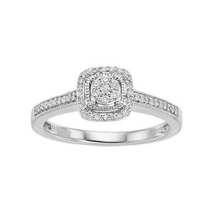 Hallmark Sterling Silver 1/6 Carat T.W. Diamond Cluster Square Halo Ring