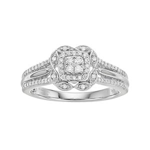 Hallmark Sterling Silver 1/4 Carat T.W. Diamond Square Halo Marquise Ring