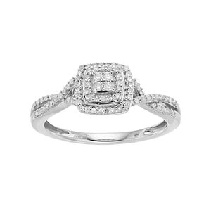 Hallmark Sterling Silver 1/4 Carat T.W. Diamond Square Halo Ring