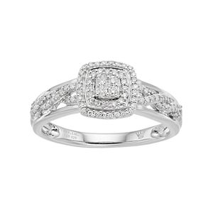 Hallmark Sterling Silver 1/4 Carat T.W. Diamond Cluster Square Halo Ring