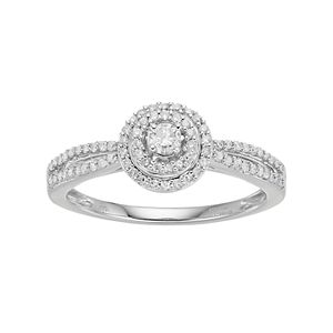 Hallmark Sterling Silver 1/3 Carat T.W. Diamond Halo Ring