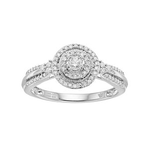 Hallmark Sterling Silver 1/3 Carat T.W. Diamond Halo Ring