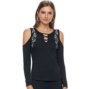 Women's Rock & Republic® Embroidered Cold-Shoulder Top