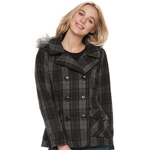 Juniors' Urban Republic Faux-Fur Double-Breasted Peacoat