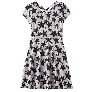 Girls 7-16 SO® Double Criss-Cross Back Belted Skater Dress