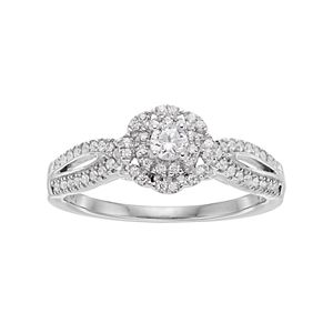 Simply Vera Vera Wang 14k White Gold 3/8 Carat T.W. Diamond Halo Engagement Ring