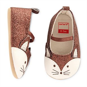 Baby Girl Carter's Glitter Fox Mary Jane Crib Shoes