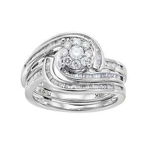 10k White Gold 3/4 Carat T.W. Diamond Swirl Engagement Ring Set