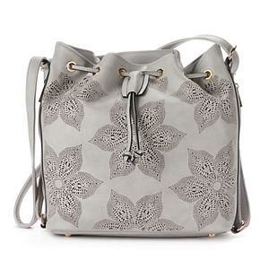 Mellow World Adrian Perforated Floral Convertible Bucket Bag
