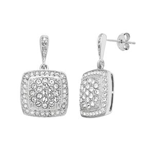 Diamond Splendor Sterling Silver Crystal Square Drop Earrings