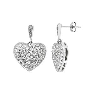 Diamond Splendor Sterling Silver Crystal Heart Drop Earrings