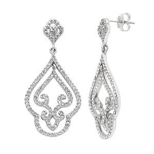 Diamond Splendor Sterling Silver Crystal Filigree Drop Earrings