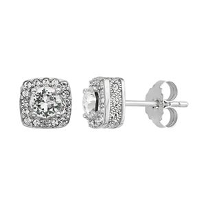 Diamond Splendor Sterling Silver Crystal & Diamond Accent Square Halo Stud Earrings