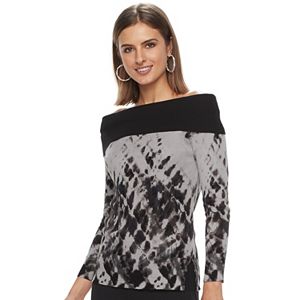 Women's Rock & Republic® Off-the-Shoulder Tie-Dye Sweater