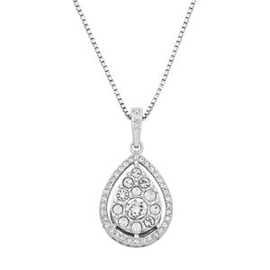 Diamond Splendor Sterling Silver Crystal Teardrop Pendant Necklace