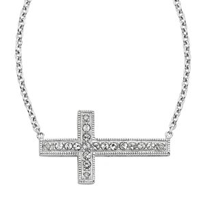 Diamond Splendor Sterling Silver Crystal & Diamond Accent Sideways Cross Necklace