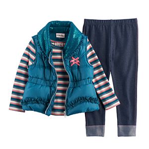 Toddler Girl Little Lass Puffy Vest, Striped Tee & Leggings Set