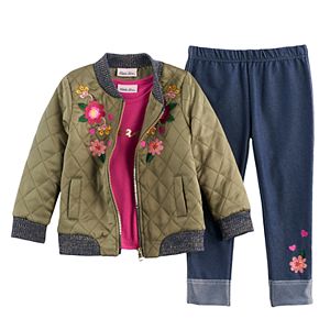 Toddler Girl Little Lass Bomber Jacket, Tee & Jeggings Set