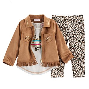 Toddler Girl Little Lass Faux Suede Jacket, Tee & Leggings Set