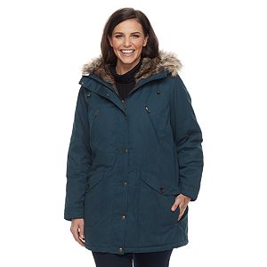 Plus Size MO-KA Hooded Faux-Fur Trim Anorak