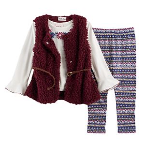 Toddler Girl Little Lass Sweater Vest, Floral Tee & Leggings Set