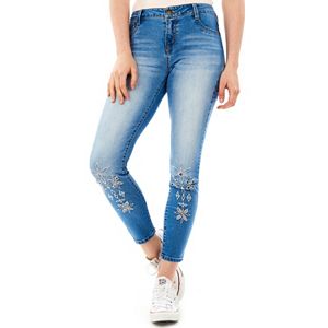 Juniors' Wallflower Embroidered Ankle Skinny Jeans