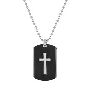 1913 Men's Two Tone Stainless Steel Cross Dog Tag Necklace