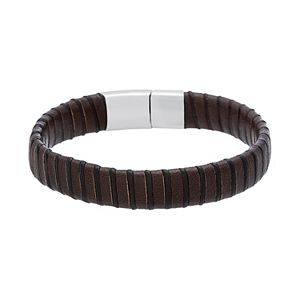 1913 Men's Striped Brown & Black Leather Bracelet