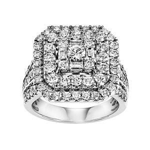 Lovemark Certified Diamond Triple Square Halo Engagement Ring in 10k White Gold (2 Carat T.W.)