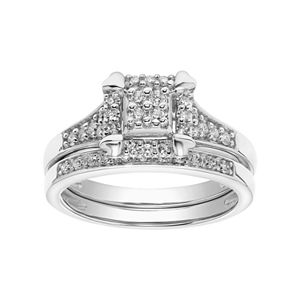 Lovemark 10k White Gold 1/3 Carat T.W. Square Cluster Engagement Ring Set