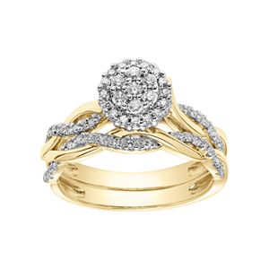 Lovemark 10k Gold 1/3 Carat T.W. Cluster Halo Engagement Ring Set