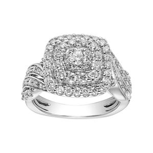 Lovemark 10k White Gold 1 Carat T.W. Diamond Cushion Tiered Halo Engagement Ring