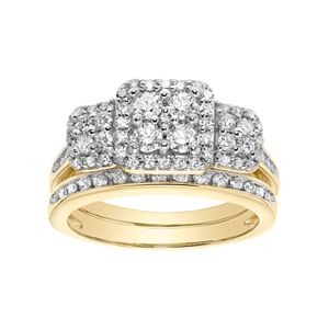 Lovemark 10k Gold 7/8 Carat T.W. Square Cluster Engagement Ring Set