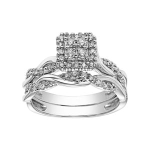 Lovemark 10k White Gold 1/3 Carat T.W. Square Cluster Engagement Ring Set