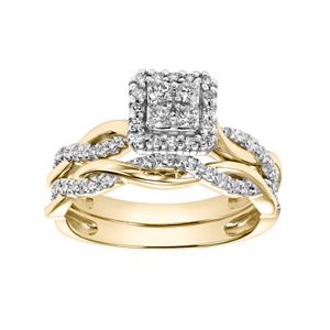 Lovemark 10k Gold 1/3 Carat T.W. Diamond Square Engagement Ring Set